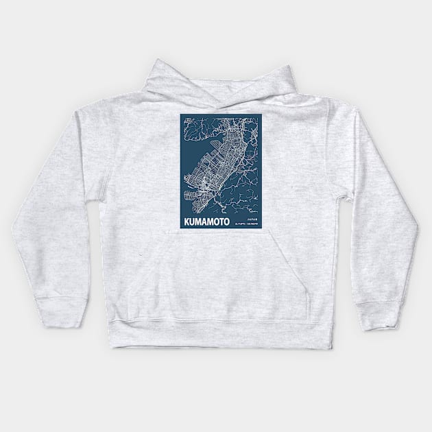 Kumamoto Blueprint Street Map, Kumamoto Colour Map Prints Kids Hoodie by tienstencil